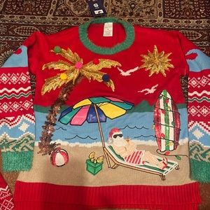 Red Beach Sequin Ugly Christmas Sweater